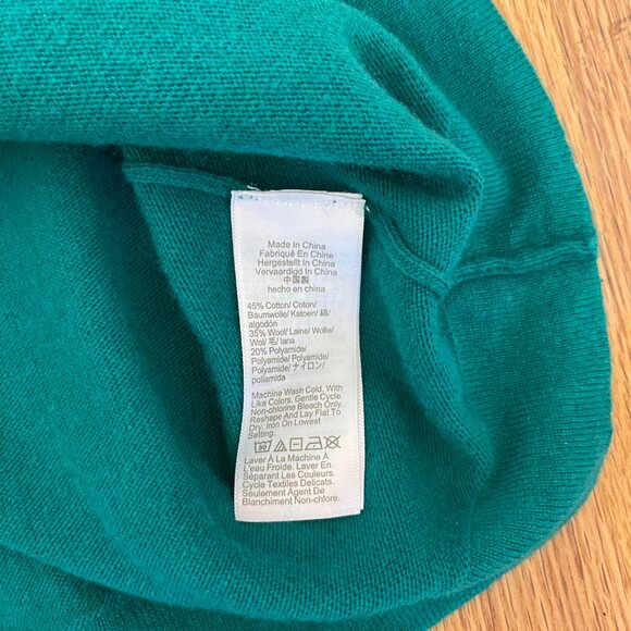 J Crew Factory Crew Neck Teddie Sweater Women’s Size Large Green Cotton Wool EUC - Picture 6 of 6